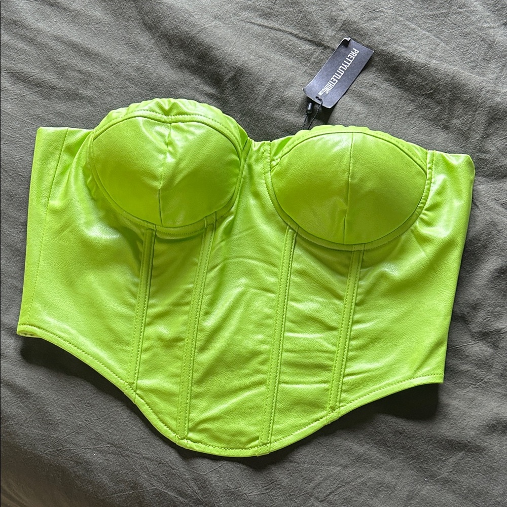 PrettyLittleThing Neon Lime Strapless Bustier Top
